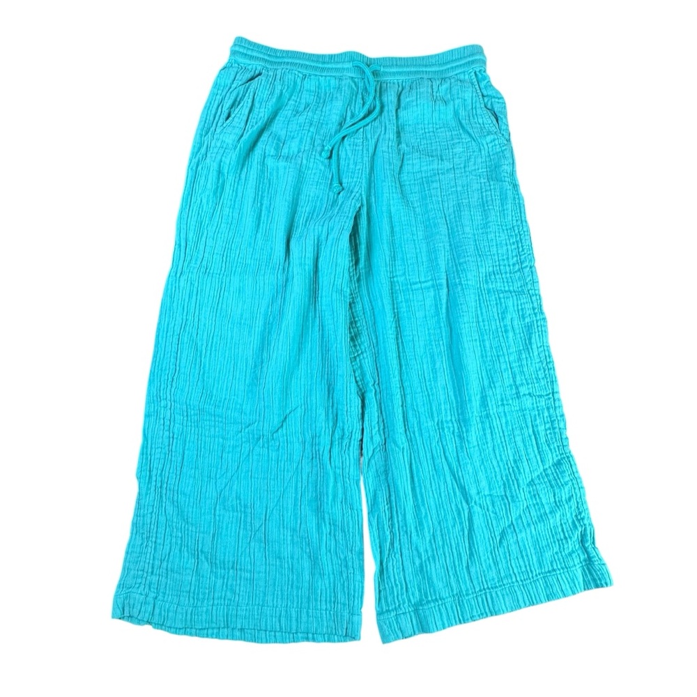 LOFT Outlet Teal Gauze Cotton Wide Leg Lounge Pants Elastic Waist Pockets Large